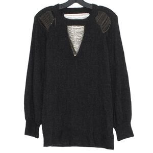 Mike Gonzalez Womens Sweater Wool Cashmere Puff Sleeve Gray Size Medium LF